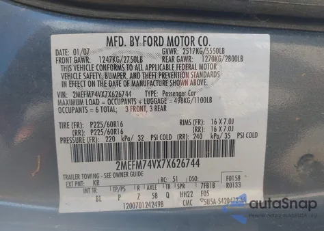 2007 Mercury Grand Marquis Gs from USA, damaged, VIN 2MEFM74VX7X626744